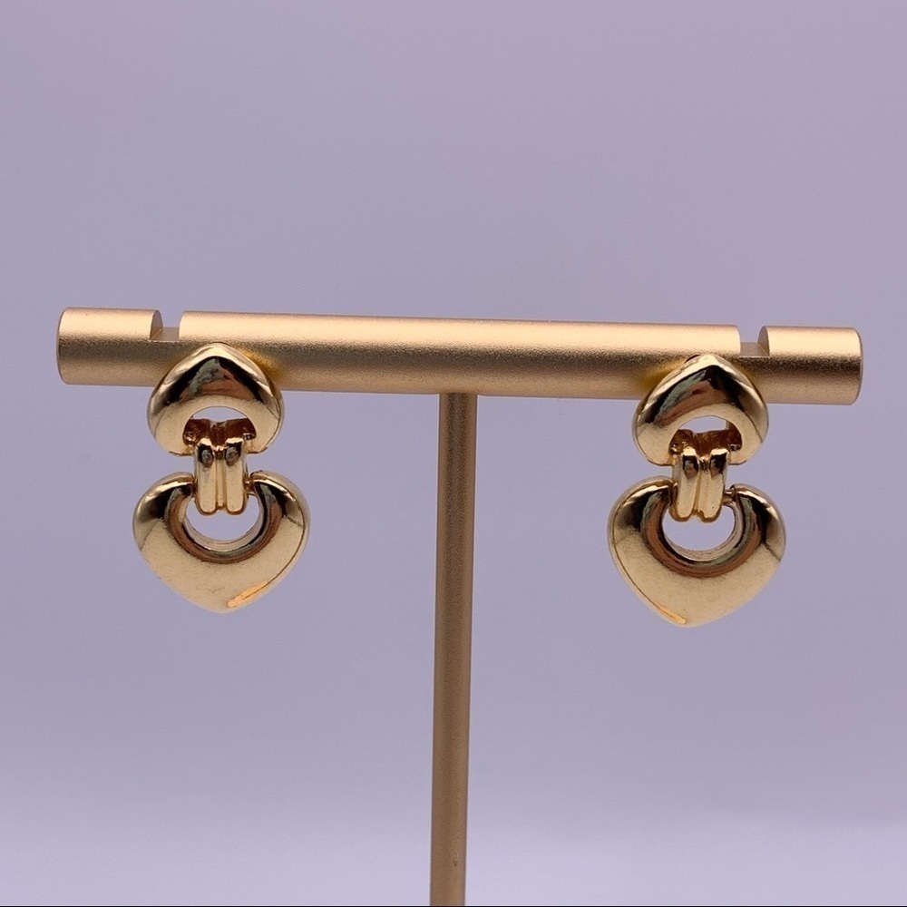 Heart Gold Toned Dangle Earrings